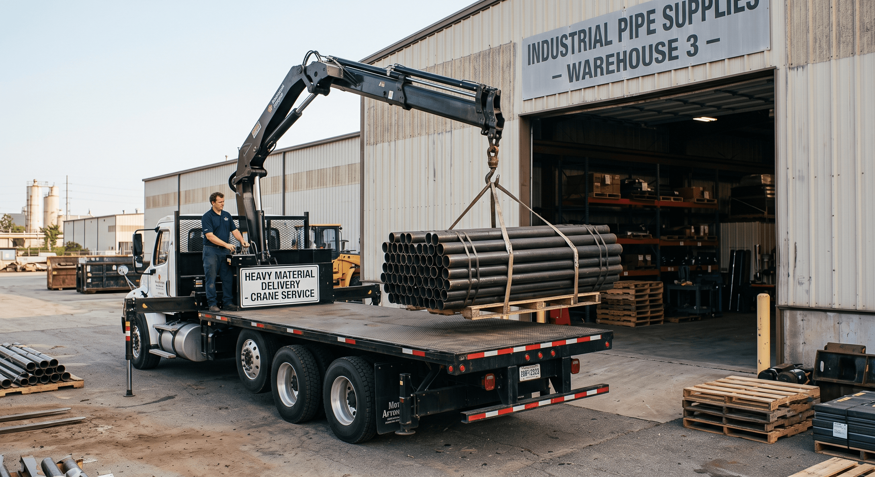 Crane truck lifting freight